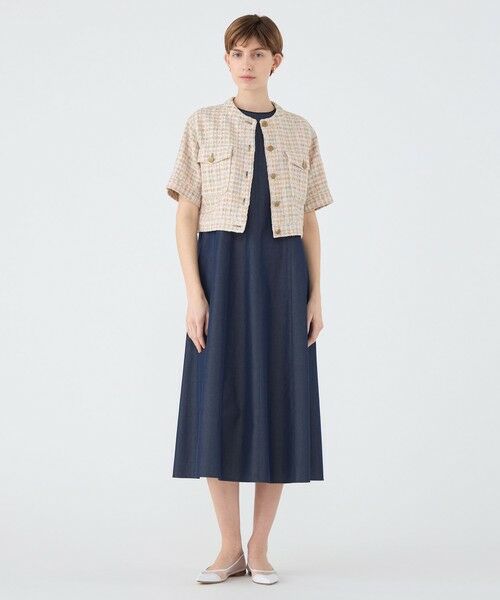 TOMORROWLAND / トゥモローランド ノーカラージャケット | ベージュファンシー ハーフスリーブジャケット | 詳細1