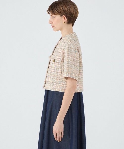 TOMORROWLAND / トゥモローランド ノーカラージャケット | ベージュファンシー ハーフスリーブジャケット | 詳細3