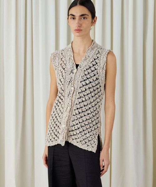 TOMORROWLAND / トゥモローランド ベスト | コットンブークレームリネ Vネックベスト | 詳細2