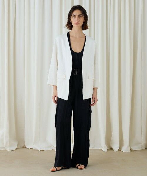 TOMORROWLAND / トゥモローランド ノーカラージャケット | ファブリックコンビ Vカラージャケット | 詳細1