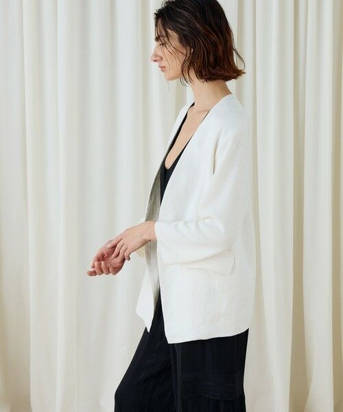 TOMORROWLAND / トゥモローランド ノーカラージャケット | ファブリックコンビ Vカラージャケット | 詳細3