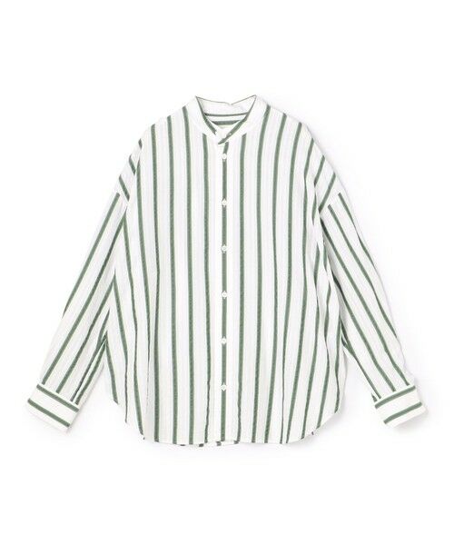 TOMORROWLAND / トゥモローランド シャツ・ブラウス(半袖以外) | ソフトストライプ スタンドカラーオーバーシャツ(54 グリーン系)