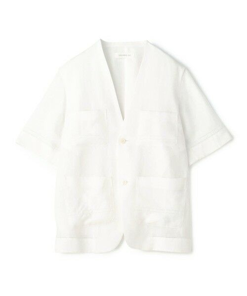 TOMORROWLAND / トゥモローランド ノーカラージャケット | リブコンビフレンチリネン ハーフスリーブジャケット(11 ホワイト)