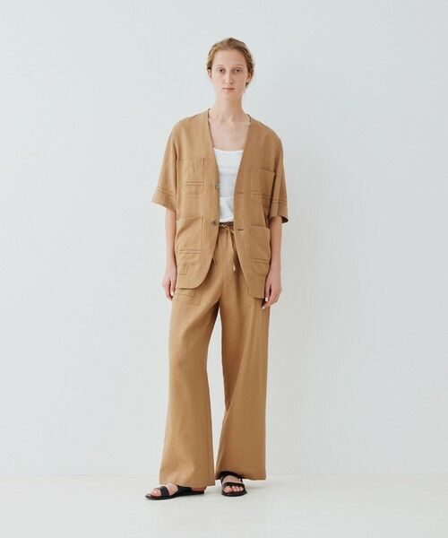 TOMORROWLAND / トゥモローランド ノーカラージャケット | リブコンビフレンチリネン ハーフスリーブジャケット | 詳細1