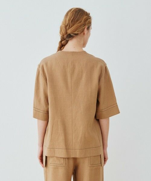 TOMORROWLAND / トゥモローランド ノーカラージャケット | リブコンビフレンチリネン ハーフスリーブジャケット | 詳細4
