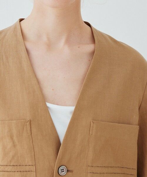 TOMORROWLAND / トゥモローランド ノーカラージャケット | リブコンビフレンチリネン ハーフスリーブジャケット | 詳細6