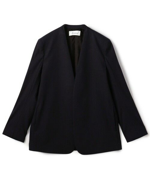 TOMORROWLAND / トゥモローランド ノーカラージャケット | リネンストレッチ ノーカラージャケット（69 ネイビー）