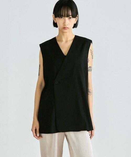 TOMORROWLAND / トゥモローランド ベスト | リネンストレッチ Vネックジレ | 詳細2