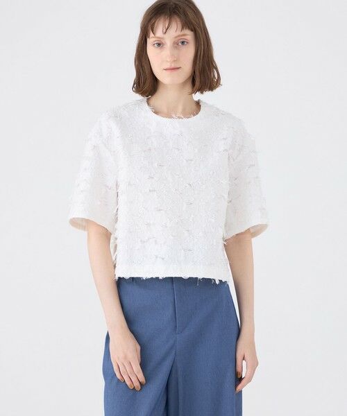 カットジャカードTブラウス 春SALE！【トレンド／ヘアリー】フリンジカットジャカードT