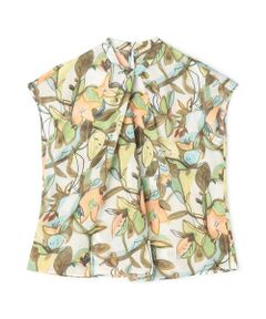 コットンリネンプリント バタフライスリーブブラウス （シャツ