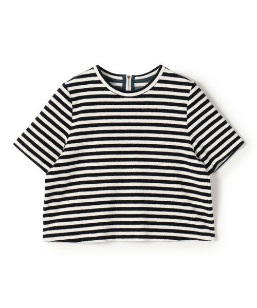 TOMORROWLAND/トゥモローランド パイルボーダー ハーフスリーブプルオーバー 12 ブラック系 36(9号)