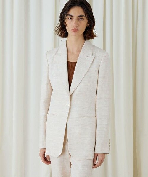 【BALLSEY】リネンス トレッチ ピークドラペル ジャケット 白系 36 BALLSEY】リネンス トレッチ ピークドラペル ジャケット 白系 36