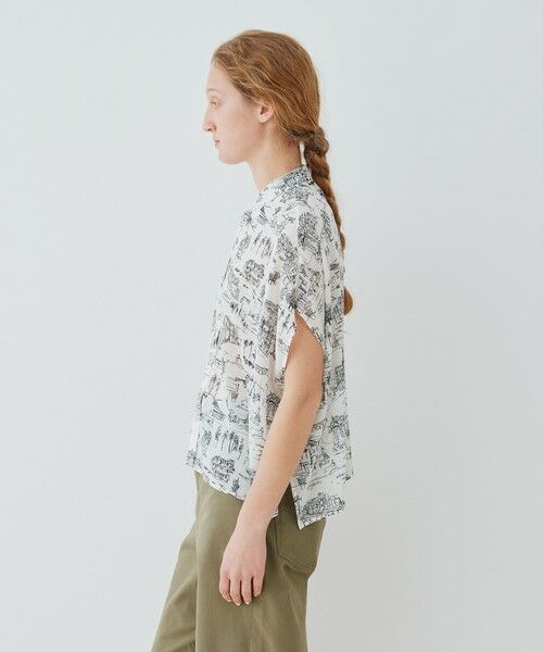 ブラウス シャツ ライトシルクストレッチ スタンドネックボックスシャツ レディース ライトシルクストレッチ スタンドネックボックスシャツ