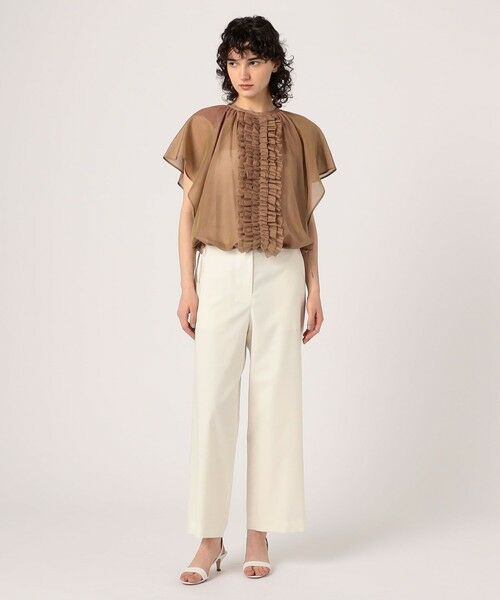 コットンシルクシャンブレー ラッフルブラウス （シャツ