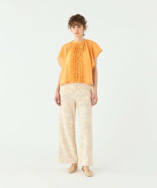 コットンシルクシャンブレー ラッフルブラウス （シャツ