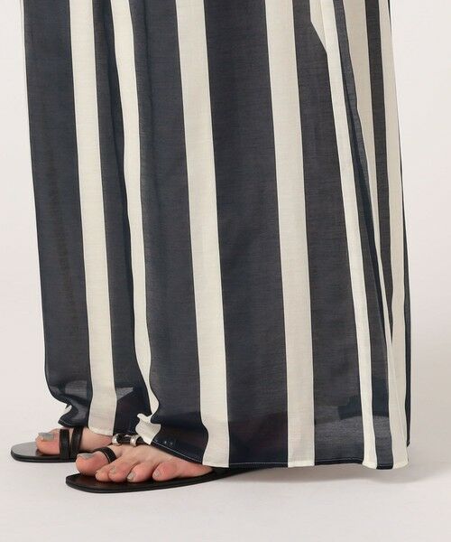 【極美品】トゥモローランド MACPHEE コットンパンツ ストライプ ワイド コットンレーヨンストレッチ セミワイドクロップドパンツ