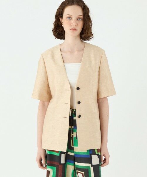 TOMORROWLAND / トゥモローランド ノーカラージャケット | グロッシースラブ ハーフスリーブジャケット | 詳細2