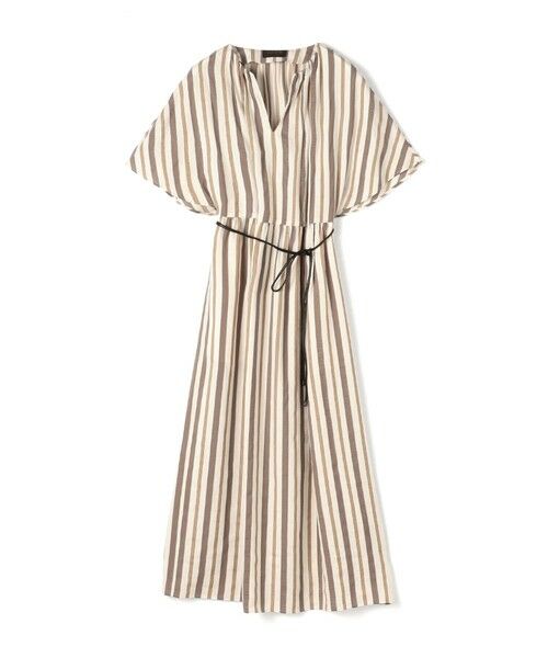 TOMORROWLAND/トゥモローランド エフェクトストライプ フレアスリーブワンピース 46 ベージュ系 36(9号)