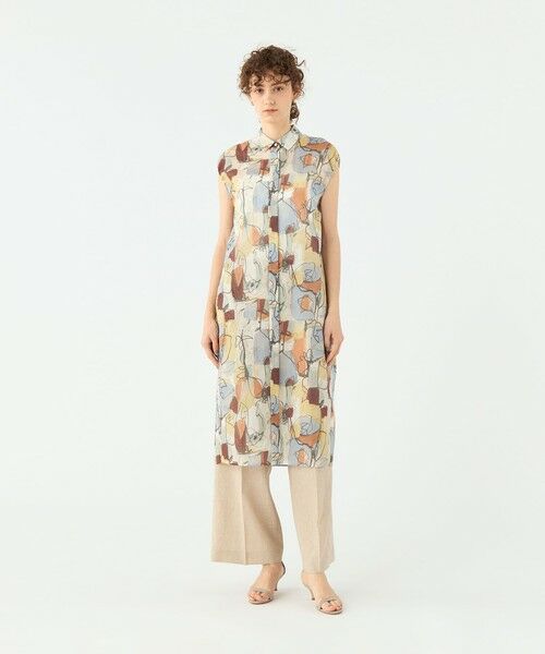 TOMORROWLAND / トゥモローランド ミニ丈・ひざ丈ワンピース | オイルペイントプリント ギャザースリーブワンピース | 詳細1