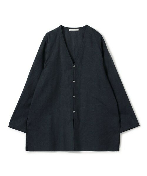 TOMORROWLAND/トゥモローランド リネンポプリン サイドスリットカラーレスシャツ 69 ネイビー F TOMORROWLAND/トゥモローランド リネンポプリン サイドスリットカラーレスシャツ 69 ネイビー F