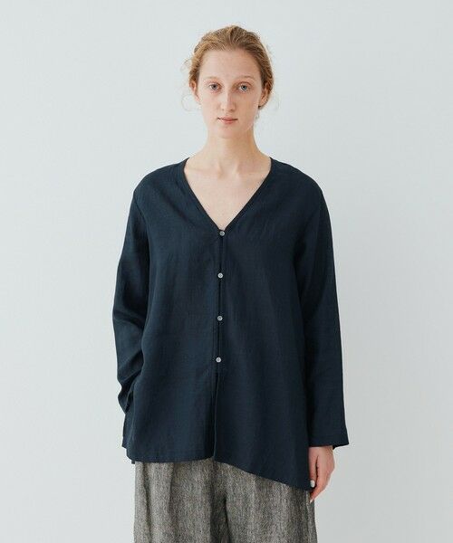 TOMORROWLAND / トゥモローランド シャツ・ブラウス | リネンポプリン サイドスリットカラーレスシャツ | 詳細2