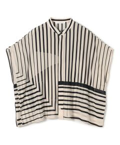 TOMORROWLAND / トゥモローランド シャツ・ブラウス | ストライプシルクストレッチ スタンドネックボックスシャツ