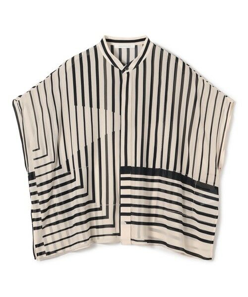 TOMORROWLAND / トゥモローランド シャツ・ブラウス | ストライプシルクストレッチ スタンドネックボックスシャツ(42 ライトベージュ系)