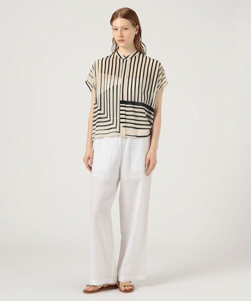 GALERIE VIELシルクストレッチ ボックスシャツ　トゥモローランド ストライプシルクストレッチ スタンドネックボックスシャツ
