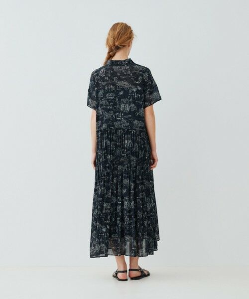 LandScapeシルクストレッチ ギャザーシャツドレス （ロング