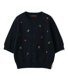 カシミヤシルクリブ クルーネックカーディガン