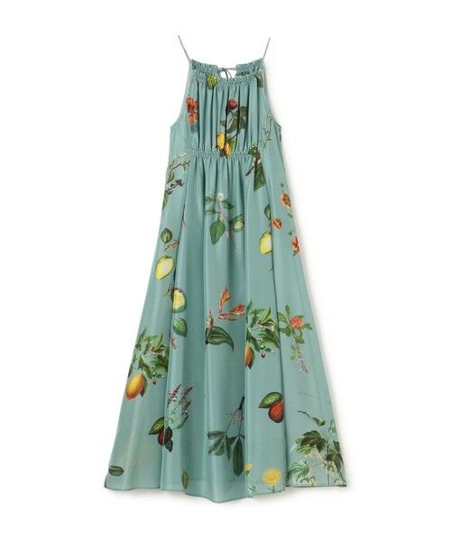 シルク Green Showerプリント キャミソールワンピース　ホワイト シルク Green Showerプリント キャミソールワンピース （ロング