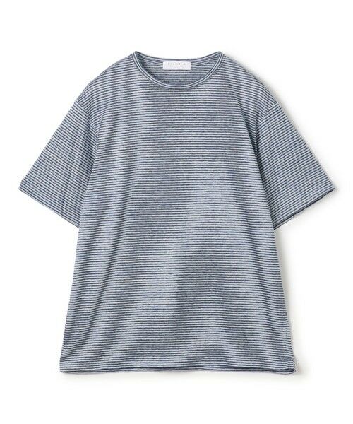 TOMORROWLAND/トゥモローランド リネン ボーダー ハーフスリーブカットソー BOTTO GIUSEPPE 36 ブルー系 M