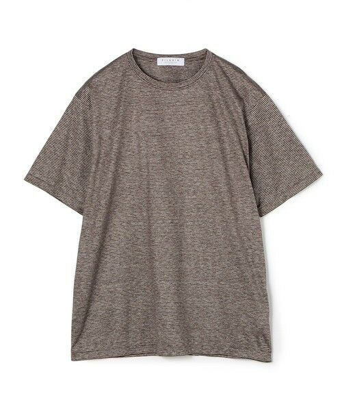 TOMORROWLAND/トゥモローランド シルクコットン ボーダー ハーフスリーブ カットソー BOTTO GIUSEPPE 48 ダークブラウン系 S