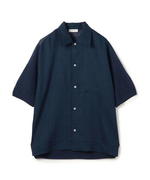 TOMORROWLAND / トゥモローランド ニット・セーター | リネンニットコンビ ハーフスリーブシャツ(69 ネイビー)