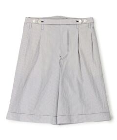 TOMORROWLAND / トゥモローランド ショート・ハーフ・半端丈パンツ | コットンナイロンストライプ  2プリーツ ベルトレス ショートパンツ