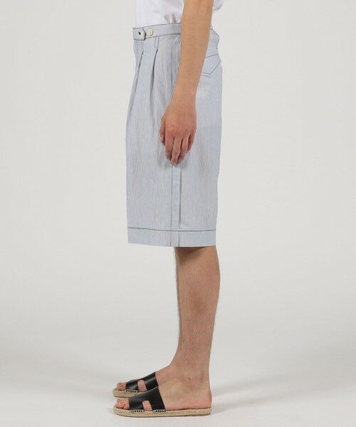 TOMORROWLAND / トゥモローランド ショート・ハーフ・半端丈パンツ | コットンナイロンストライプ  2プリーツ ベルトレス ショートパンツ | 詳細3