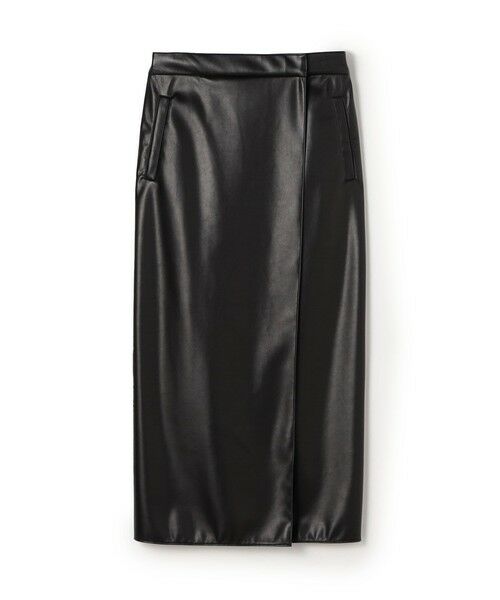 TOMORROWLAND/トゥモローランド レザーライククロス ラップマキシスカート 19 ブラック 36(9号)