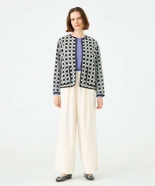 TOMORROWLAND / トゥモローランド ノーカラージャケット | フラッフィーヤーンエンブロイダリー クルーネックジャケット | 詳細1