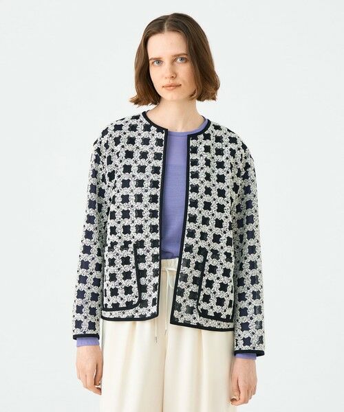 TOMORROWLAND / トゥモローランド ノーカラージャケット | フラッフィーヤーンエンブロイダリー クルーネックジャケット | 詳細2