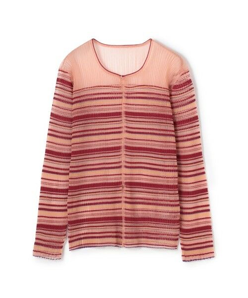 TOMORROWLAND / トゥモローランド カーディガン・ボレロ | シアーボーダー クルーネックカーディガン(36 レッド系)