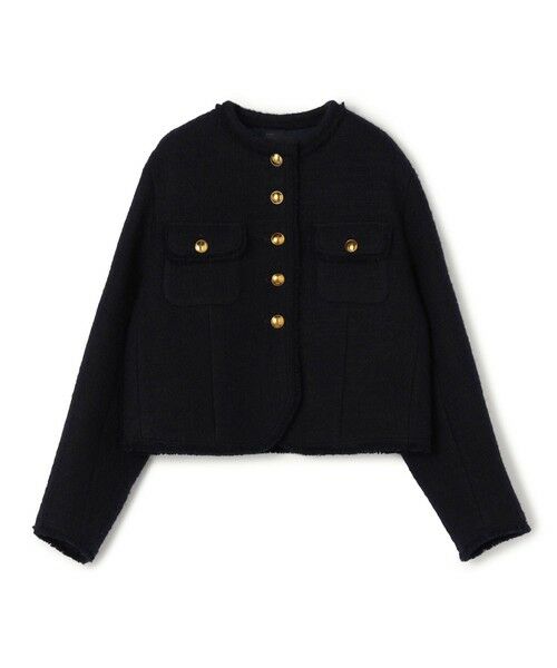 TOMORROWLAND / トゥモローランド ノーカラージャケット | ブークレーファンシー クルーネックジャケット(69 ネイビー)