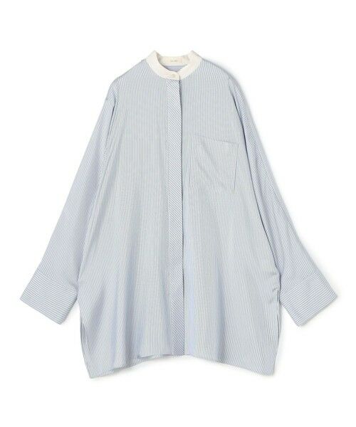 TOMORROWLAND/トゥモローランド シルクストライプ バンドカラーシャツ 62 ライトブルー系 F TOMORROWLAND/トゥモローランド シルクストライプ バンドカラーシャツ 62 ライトブルー系 F