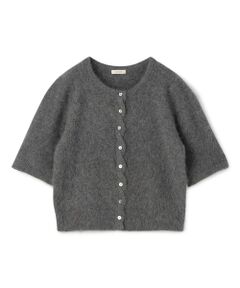 未使用級 ドゥロワー カシミヤファー カーディガン パープル ふわふわ 上質M ピュアカシミヤファー ハーフスリーブカーディガン