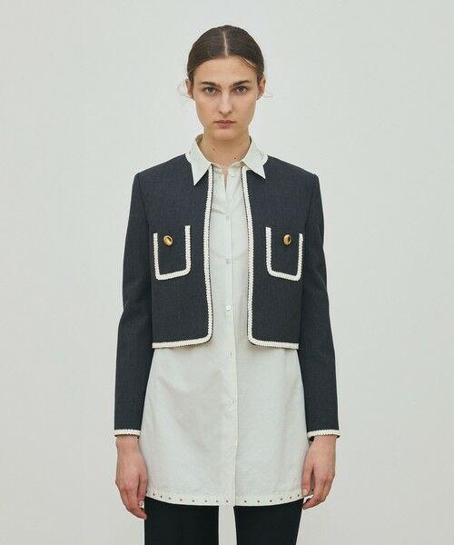 TOMORROWLAND / トゥモローランド ノーカラージャケット | ハードウールオックスフォード クルーネックジャケット | 詳細2