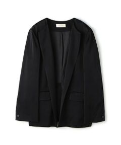 TOMORROWLAND / トゥモローランド ノーカラージャケット | レーヨンウールサテン クルーネックジャケット