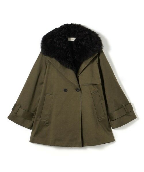 TOMORROWLAND/トゥモローランド コットンサテン ムートンカラーコート 57 カーキ F