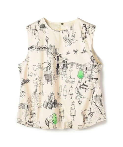 TOMORROWLAND/トゥモローランド グリーンスケーププリント ノースリーブブラウス 42 ライトベージュ系 F