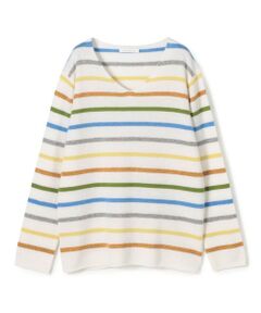 TOMORROWLAND / トゥモローランド ニット・セーター | スコットランドカシミヤマルチボーダー Vネックプルオーバー