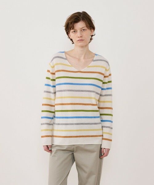 TOMORROWLAND / トゥモローランド ニット・セーター | スコットランドカシミヤマルチボーダー Vネックプルオーバー | 詳細2