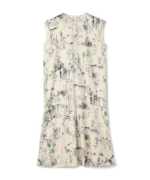 TOMORROWLAND / トゥモローランド ミニ丈・ひざ丈ワンピース | グリーンスケーププリント フレンチスリーブワンピース(42 ライトベージュ系)